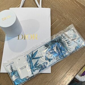 Dior White and Blue butterfly Floral twilly scarf.  Gift box & bag.   GWP.